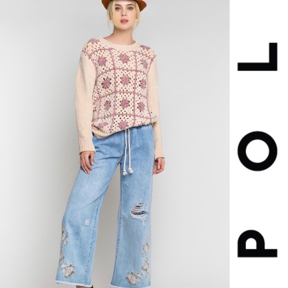 POL Chenille Rose/Vanilla Crocheted Sweater - Picture 3 of 4